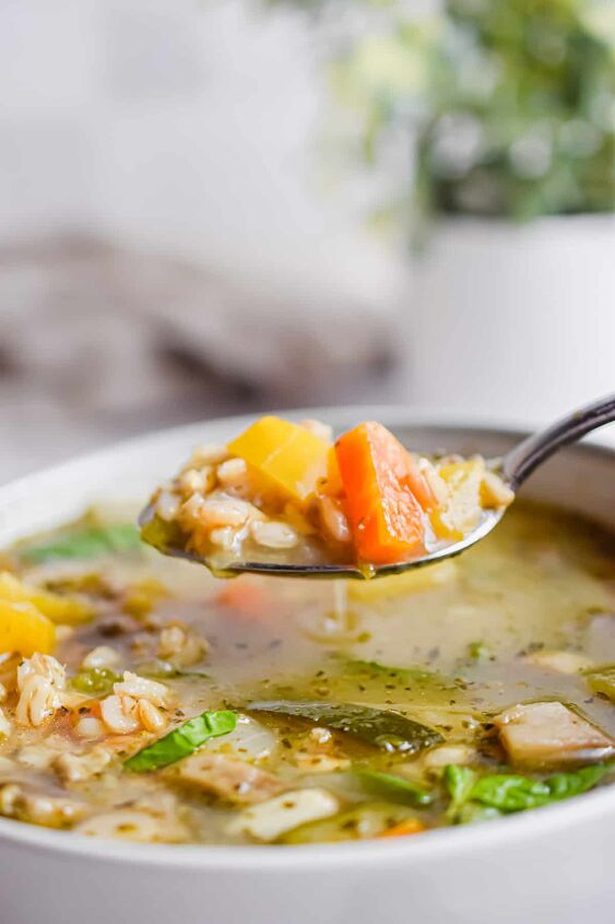 simple instant pot vegetable barley soup, Top this soup with fresh parsley