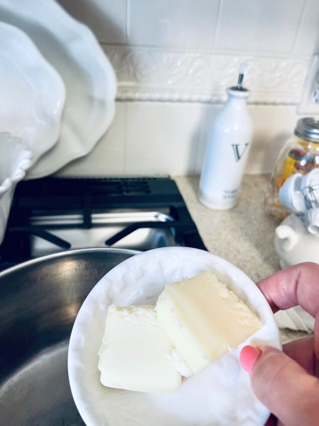 easy gluten free chicken pot pie, Adding butter to the pan