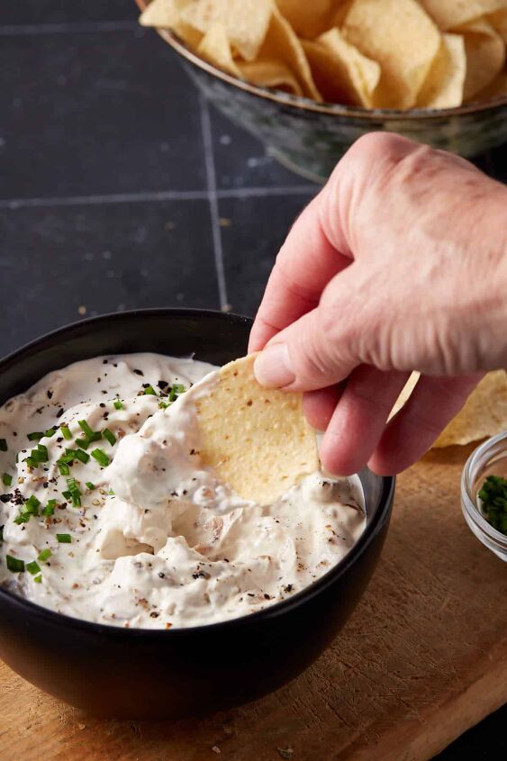 sour cream and onion dip, A chip full of onion dip