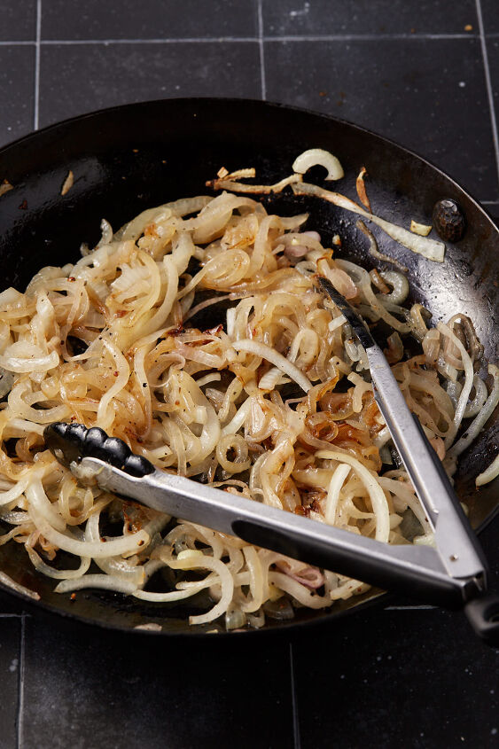sour cream and onion dip, Slightly cooked onions in a skillet