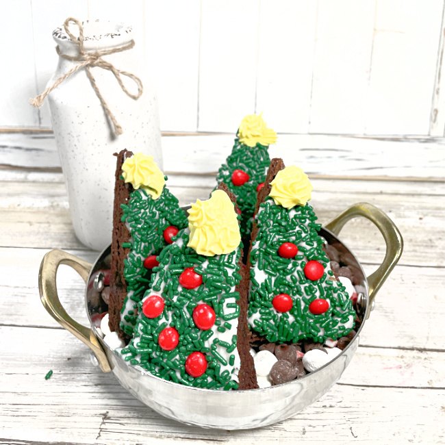 decorated christmas tree brownies for the holidays, Easy Homemade Christmas Tree Brownies using a Box Mix and Store bought frosting christmascookies brownies christmas dessert cookieexhange