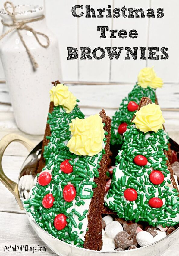 decorated christmas tree brownies for the holidays, Easy Homemade Christmas Tree Brownies using a Box Mix and Store bought frosting christmascookies brownies christmas dessert cookieexhange
