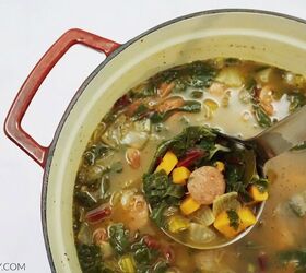 <b>Our dinner suggestion:</b> Sausage sweet potato chard soup