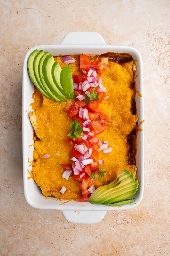 tex mex meatless enchiladas with homemade sauce, meatless enchiladas with homemade sauce and fresh toppings