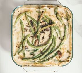 how to make green bean casserole with fresh green beans, Green bean casserole baked but before adding the crispy fried onions