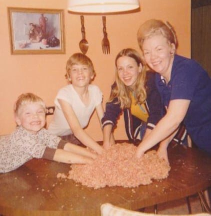 swedish potato sausage our family christmas tradition, Me as a teenager making potato sausage with my mom and two younger brothers