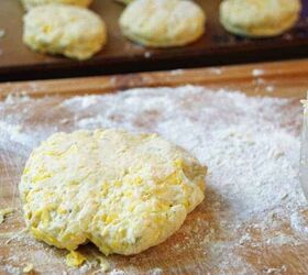yellow squash cheddar cheese biscuit recipe, homemade biscuit dough on cutting board