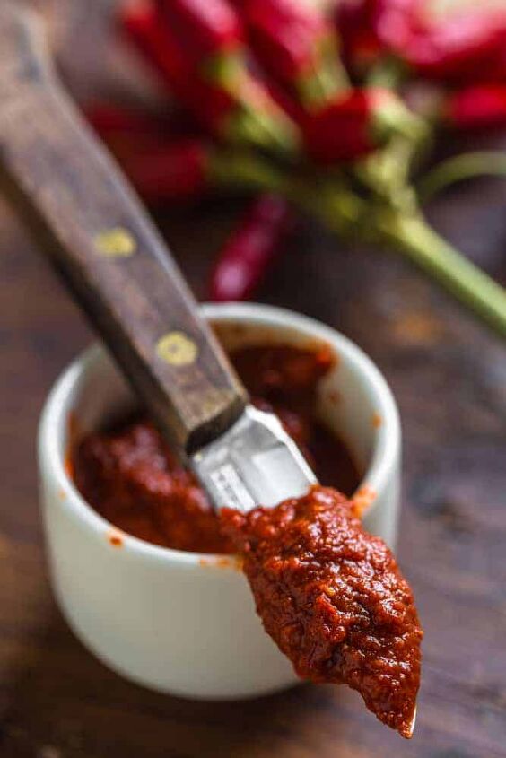 Harissa tunisian hot red sauce or paste made from chili peppers