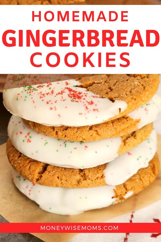 Stack of gingerbread cookies dipped in white chocolate with red and green sprinkles