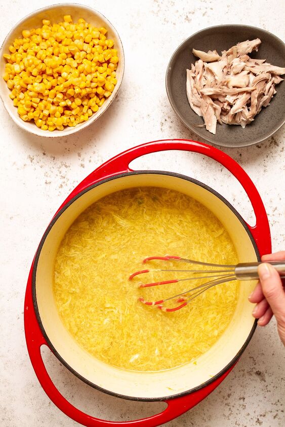 chinese chicken and sweetcorn soup, Adding the beaten eggs