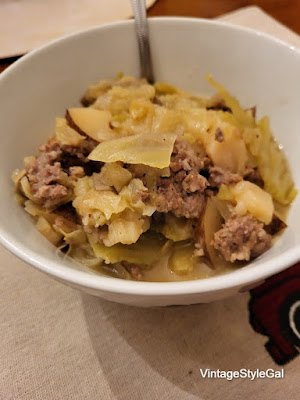 Cabbage soup with sausage and potatoes