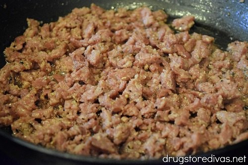 Sausage pieces in a pan