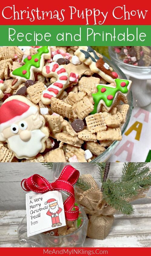 christmas puppy chow gift recipe with free printable tag, Christmas Puppy Chow Recipe and Printable Free to Download Great for Kids to Make and Gift Giving kidrecipe puppychow Christmas cookies cookieexchange santaclausgifttag printable