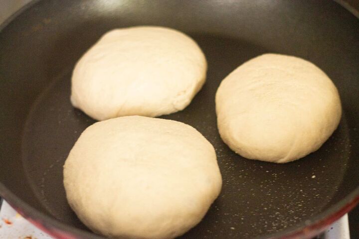 how to make easy english muffins, Muffins being toasted