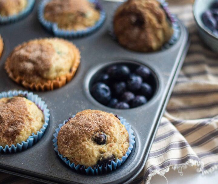 soft and fluffy vegan blueberry muffins, A tray full of blueberry muffins