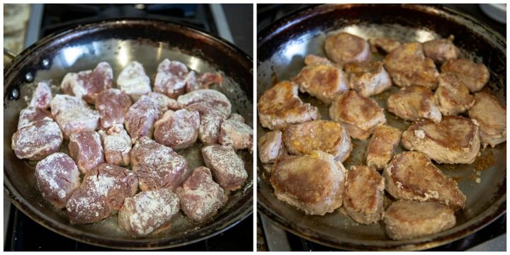 healthy pork tenderloin recipe, pork medallions cooked in saucepan