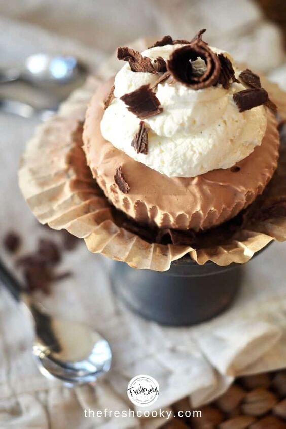 Image of french silk mini pies with chocolate curls