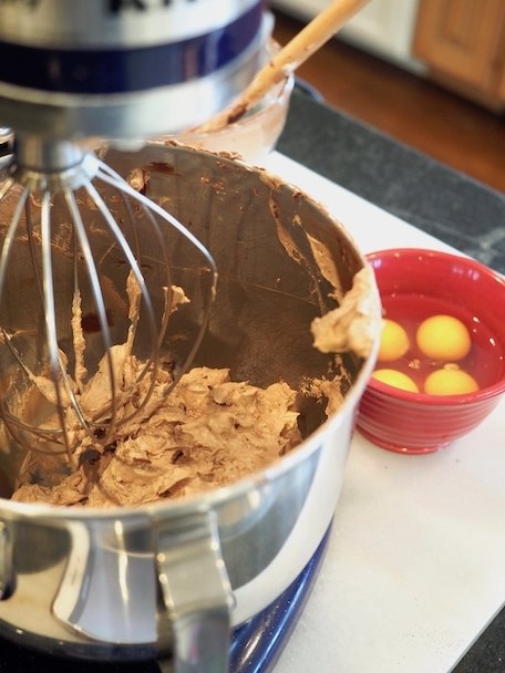 Whipping the french silk chocolate mixture for Mini Chocolate French Silk Pies