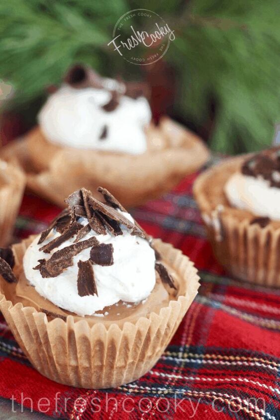 mini chocolate french silk pies, close up of mini french silk pies