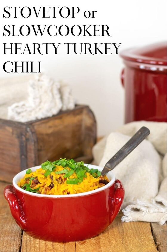 crockpot turkey chili recipe healthy low fat, Crockpot turkey chili in a red bowl