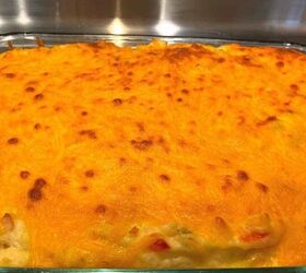 easy twice baked mashed potato casserole recipe, Easy Twice Baked Mashed Potato Casserole process photo showing a close up of the finished dish with the melted cheese on top