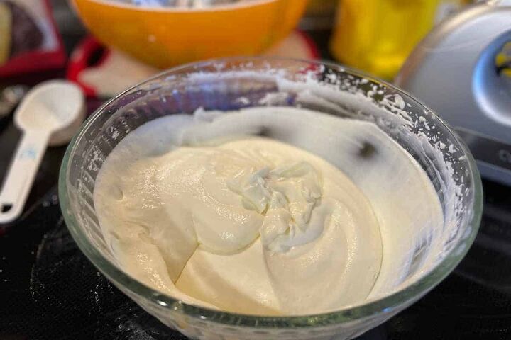 pumpkin crunch cake with yellow cake mix, whipped cream cheese and cream for the icing for pumpkin crunch bake