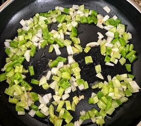 old fashioned sloppy joes recipe, cucumber onion garlic and peppers cooking in pan
