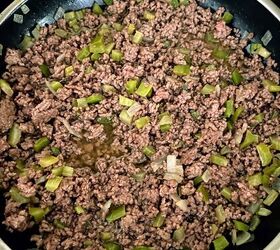 old fashioned sloppy joes recipe, cooking ground beef and veggies for sloppy joes in pan
