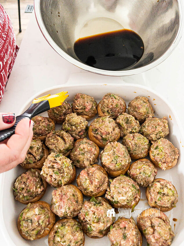 Easy stuffed mushroom recipe soy sauce is brushed on the meat filled mushroom caps