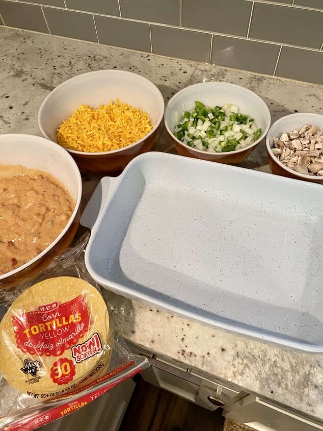 king ranch chicken casserole happy honey kitchen, Lay out all ingredients ready to assemble layers