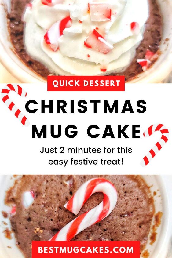2 minute christmas mug cake the best chocolate candy cane cake in a m, Christmas mug cakes topped with candy canes and whipped cream