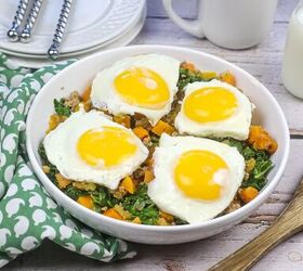 ground turkey hash, Finished ground turkey hash with eggs on top
