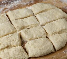 homemade yeast dinner rolls, Homemade yeast dough cut into squres
