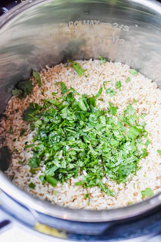 instant pot cilantro lime brown rice so easy, Fold in the cilantro right into the brown rice