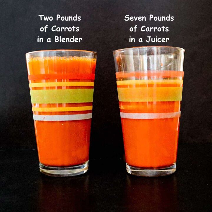 fresh carrot ginger juice benefits, Two glasses of carrot juice one from a blender and one from a juicer