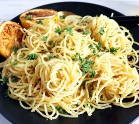 easy lemon garlic pasta pasta al limone, Cooked pasta rolled into nests