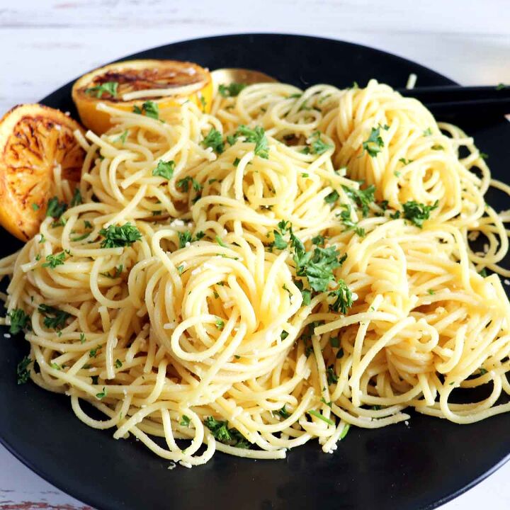 easy lemon garlic pasta pasta al limone, Cooked pasta rolled into nests