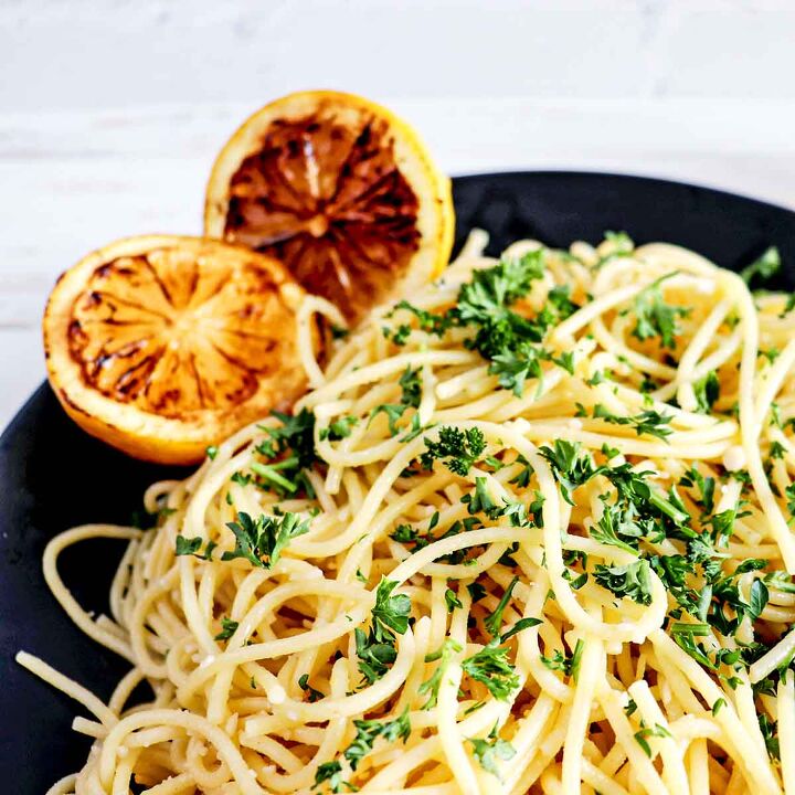 easy lemon garlic pasta pasta al limone, Pasta up close