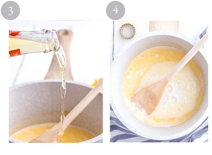 pretzel beer cheese dip, Beer being poured into saucepan and cooking with cream mixture