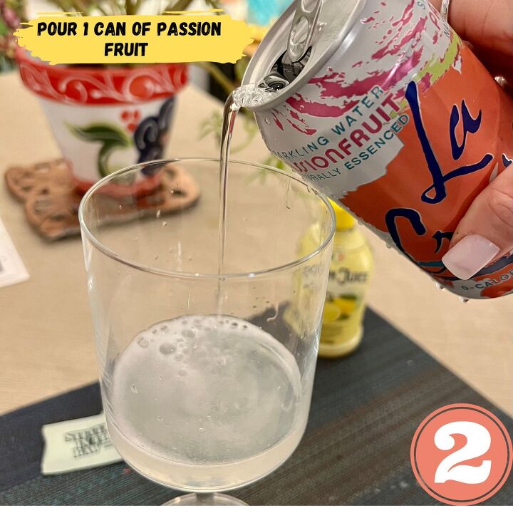 my favorite zero calorie mocktail non alcoholic, Add 1 chilled can of La Croix Passion Fruit Sparkling water