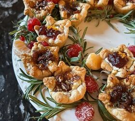 easy goat cheese tartlet cups bite size appetizers, Goat cheese tartlets with fig jam cranberry and raspberry chipotle sauce