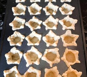 easy goat cheese tartlet cups bite size appetizers, Unbaked empty mini pie shells in a star shape
