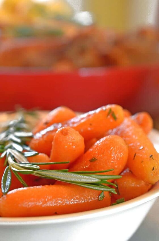 roasted rosemary buttered carrots, A closeup of roasted carrots