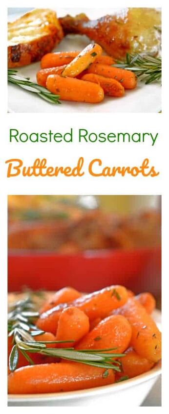 roasted rosemary buttered carrots, A plate of food with carrots