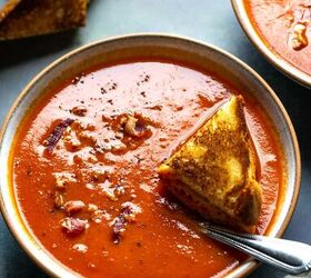spicy tomato soup, tomato soup in a bowl with a spoon