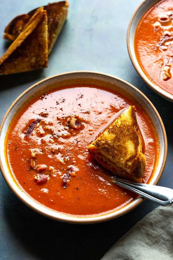 spicy tomato soup, tomato soup in a bowl with a spoon