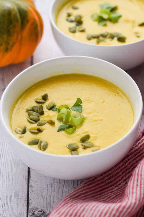 acorn squash soup with turmeric, Soup with scallions