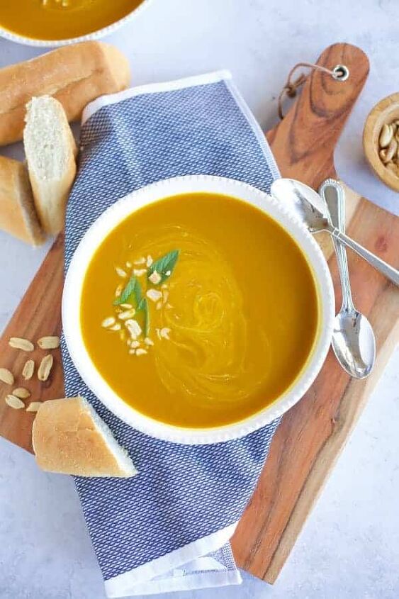 instant pot curried pumpkin soup, pumpkin curry soup in white bowl