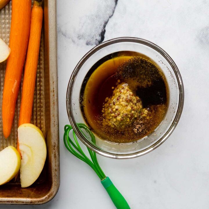 maple dijon glazed roasted carrots and apples, Whisk together the maple mustard glaze