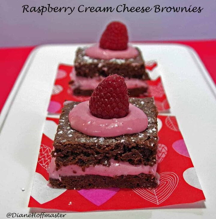 valentines day desserts raspberry cream cheese brownies, Valentine s Day brownies on a plate